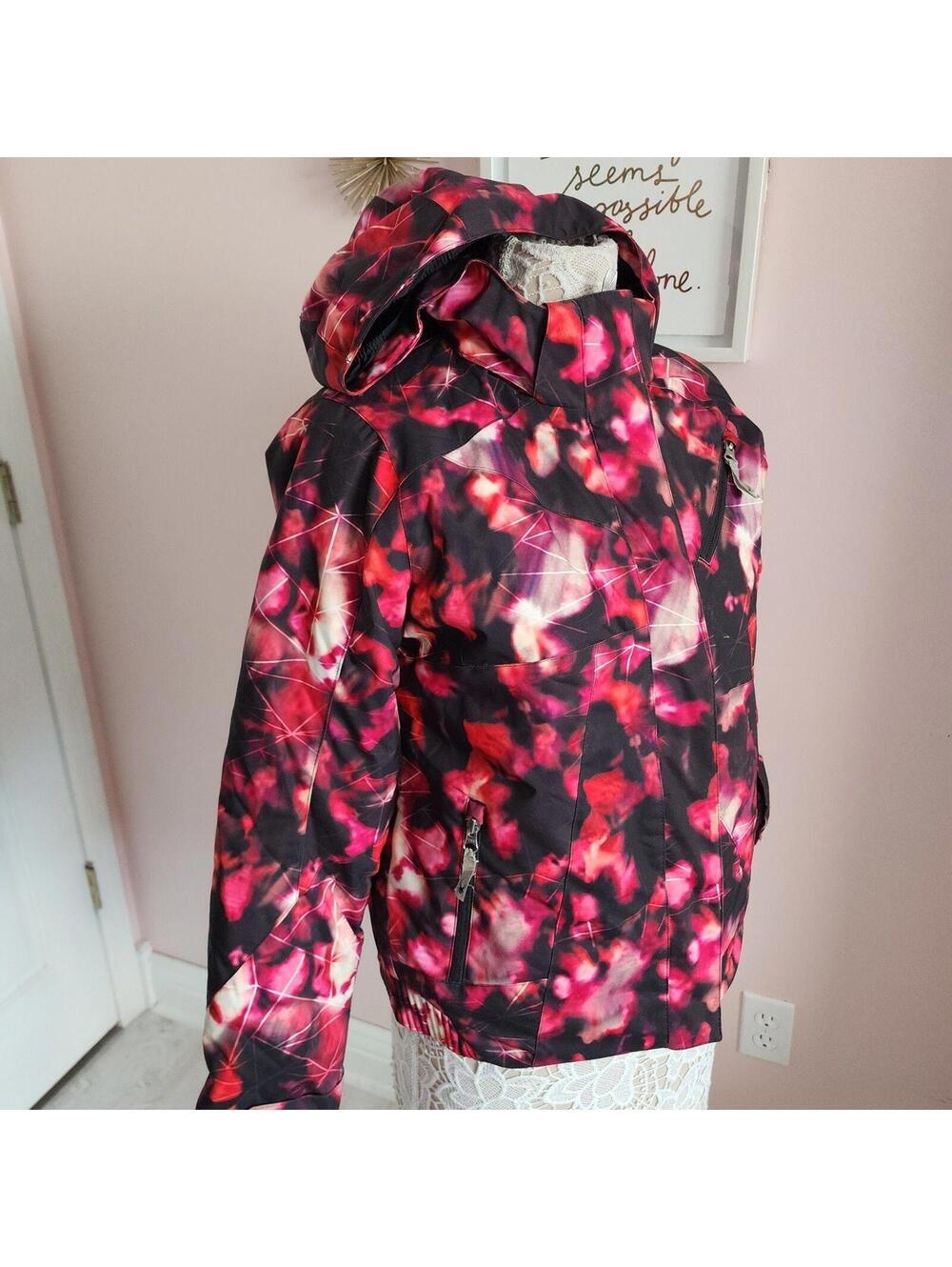 Spyder Girls Ski Jacket Size 18 Pink Purple Black Hooded Winter Coat